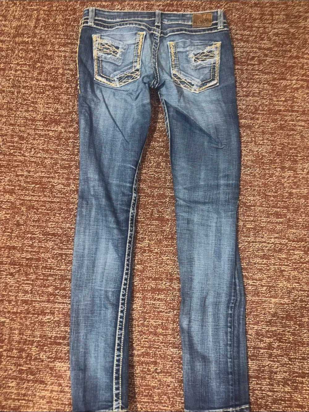 BKE Stella skinny dark wash embroidered pocket western distressed denim 27 - Picture 2 of 13